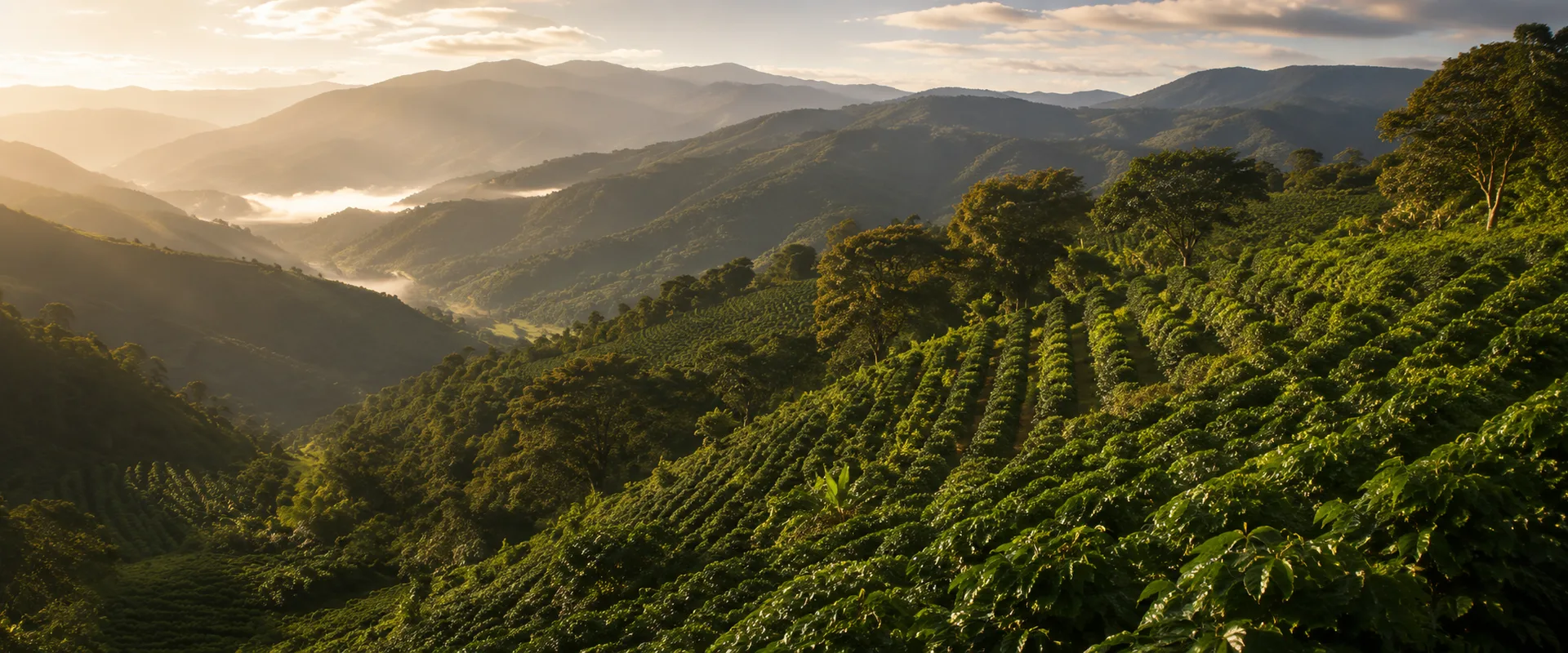 Colombian coffee plantation at sunrise